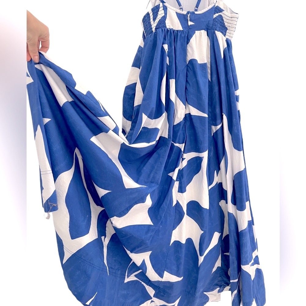 By Anthropologie 100% Cotton Blue White Floral Maxi Summer Dress Pockets XS - Picture 5 of 16
